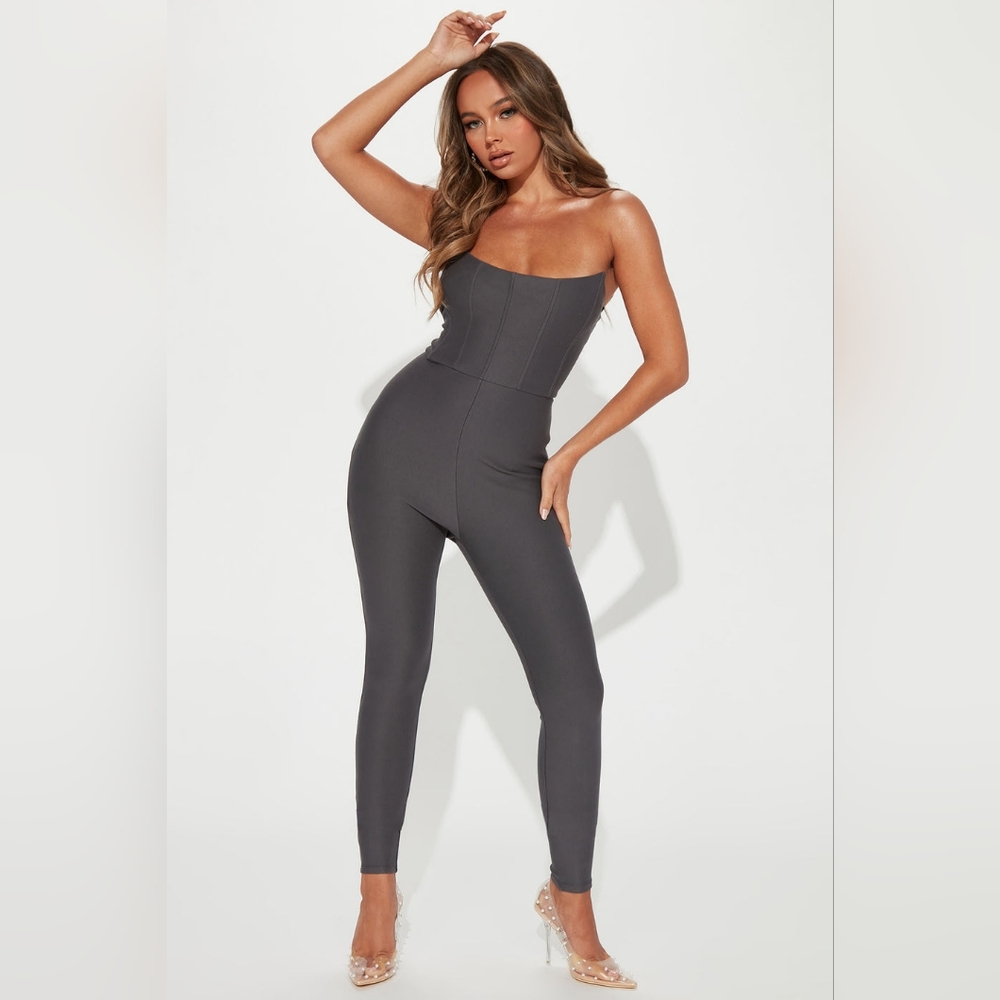 Fashion Nova Samantha Tube Jumpsuit - Charcoal Size Medium